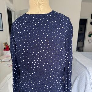 Boden Navy & White Mini Dot Blouse with ruffle sleeves Size 4